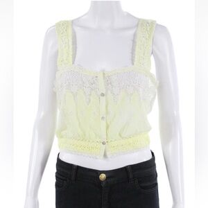 Love Shack Fancy Women Black Cropped Camisole Button-Up Square Neck Size S